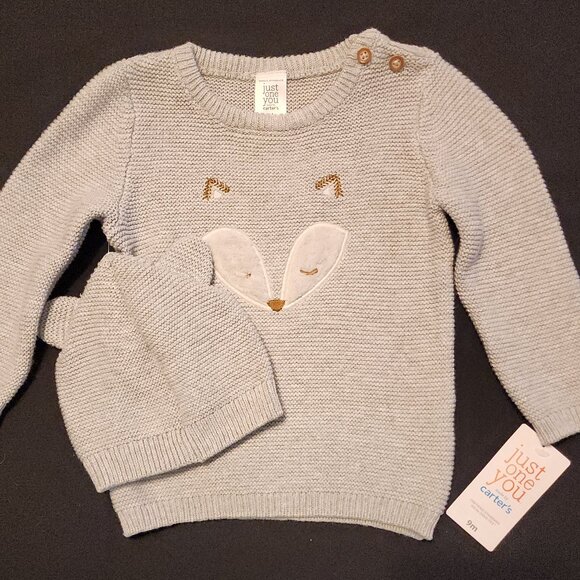 Carter's Just One You 100% Cotton Gray Sweater/Hat Set Infant/Baby Size 9 Months - Picture 1 of 9